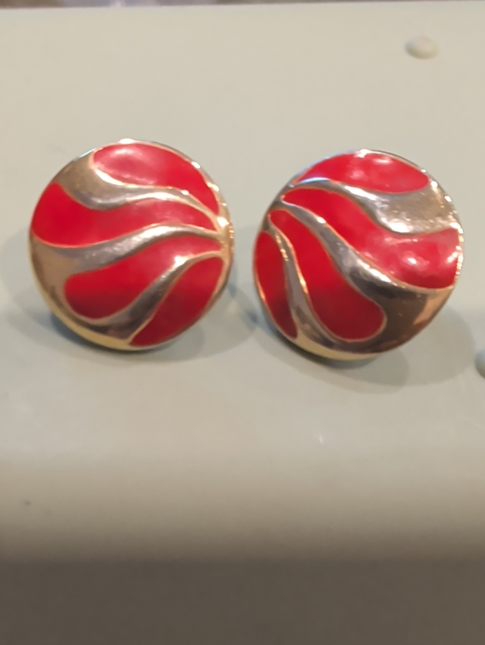 Gold-Tone Red Enamel Round Stud Earrings